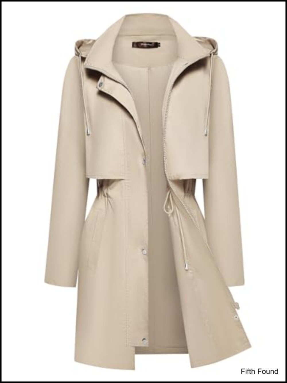 Lightweight Waterproof Hooded Raincoat Trench Jacket Adjustable Waist